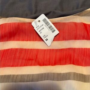 Striped Red and Gray Pleated Skirt